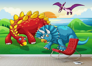 Dinosaurs in the park Wall Mural Wallpaper - Canvas Art Rocks - 3