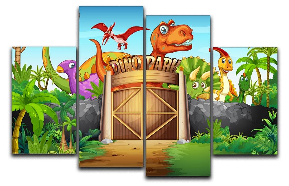 Dinosaurs living in Dino park 4 Split Panel Canvas  - Canvas Art Rocks - 1