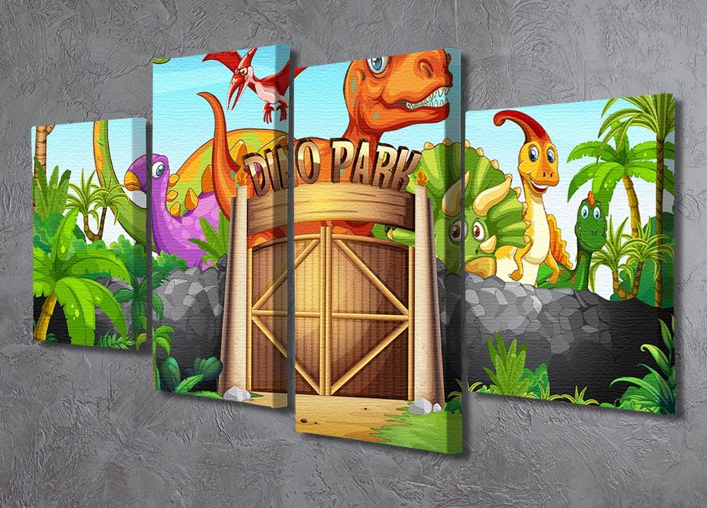 Dinosaurs living in Dino park 4 Split Panel Canvas - Canvas Art Rocks - 2