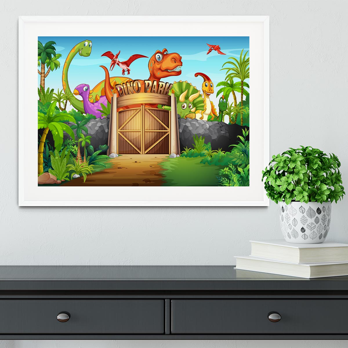 Dinosaurs living in Dino park Framed Print - Canvas Art Rocks - 5