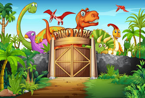 Dinosaurs living in Dino park Wall Mural Wallpaper - Canvas Art Rocks - 1