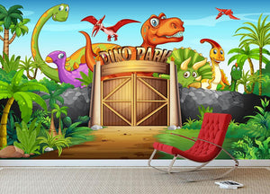 Dinosaurs living in Dino park Wall Mural Wallpaper - Canvas Art Rocks - 3