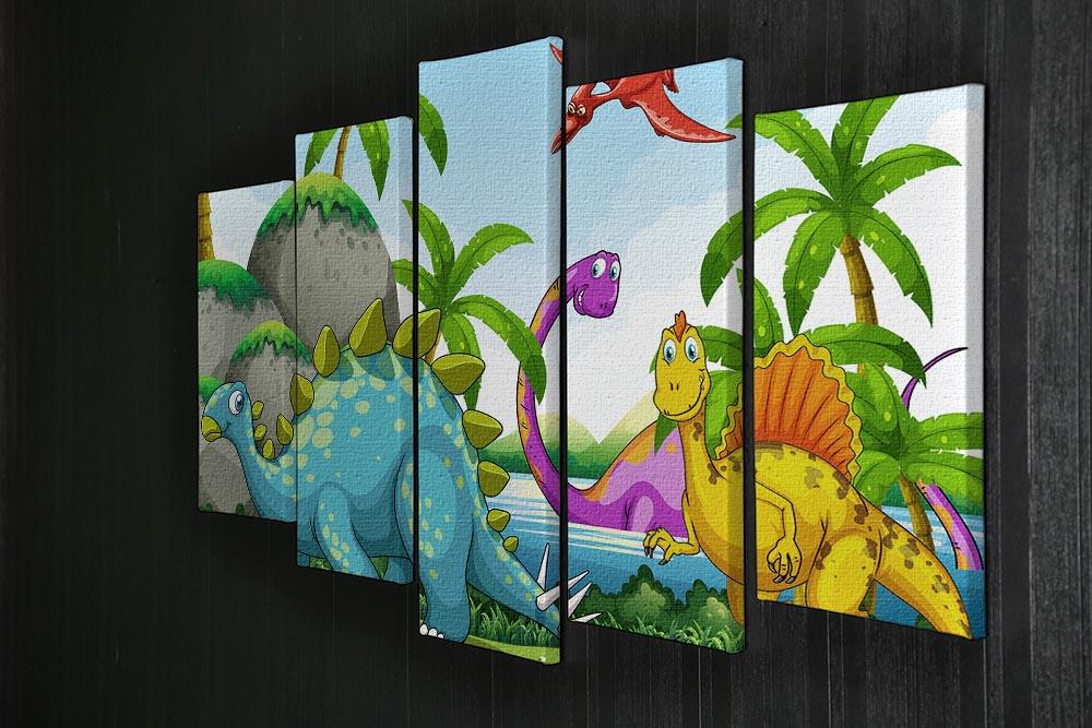 Dinosaurs living in the jungle 5 Split Panel Canvas - Canvas Art Rocks - 2