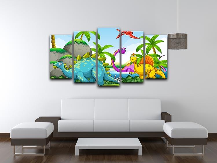 Dinosaurs living in the jungle 5 Split Panel Canvas - Canvas Art Rocks - 3