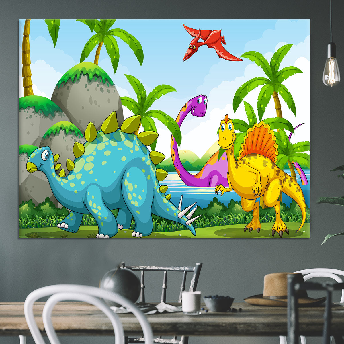 Dinosaurs living in the jungle Canvas Print or Poster - Canvas Art Rocks - 3
