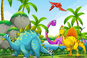 Dinosaurs living in the jungle Wall Mural Wallpaper - Canvas Art Rocks - 1