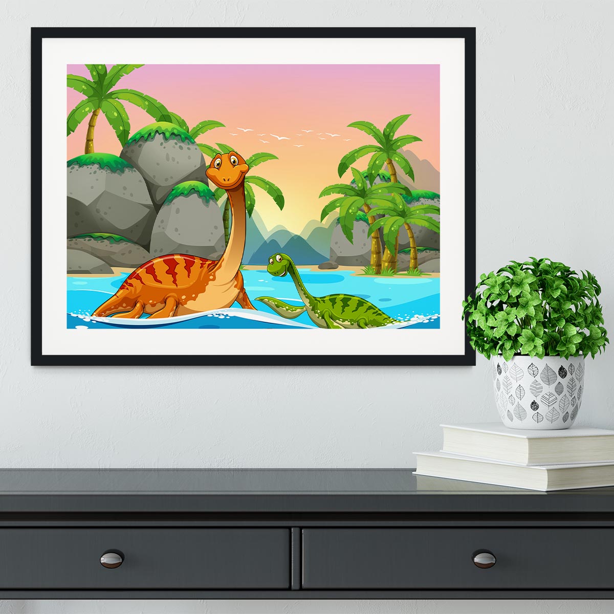 Dinosaurs living in the ocean Framed Print - Canvas Art Rocks - 1