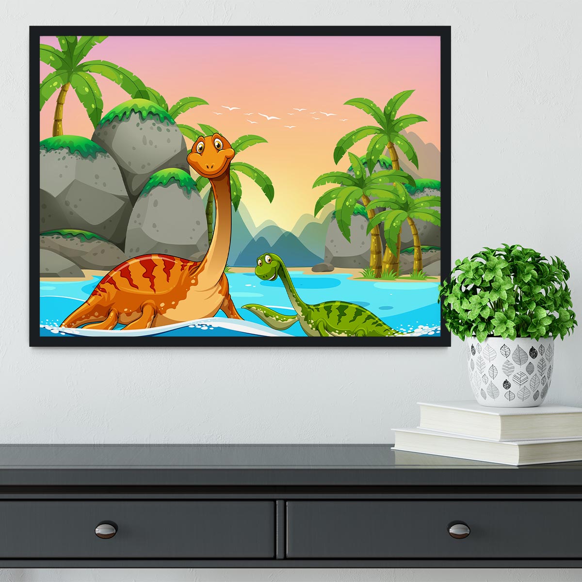 Dinosaurs living in the ocean Framed Print - Canvas Art Rocks - 2