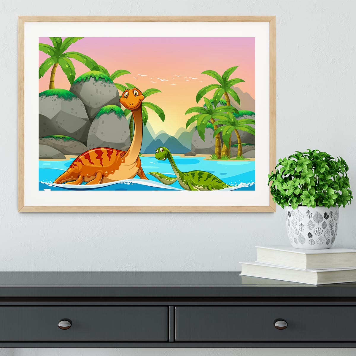 Dinosaurs living in the ocean Framed Print - Canvas Art Rocks - 3