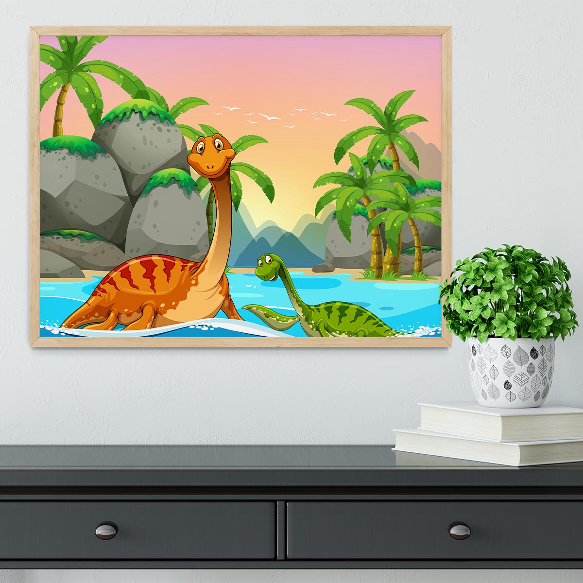 Dinosaurs living in the ocean Framed Print - Canvas Art Rocks - 4
