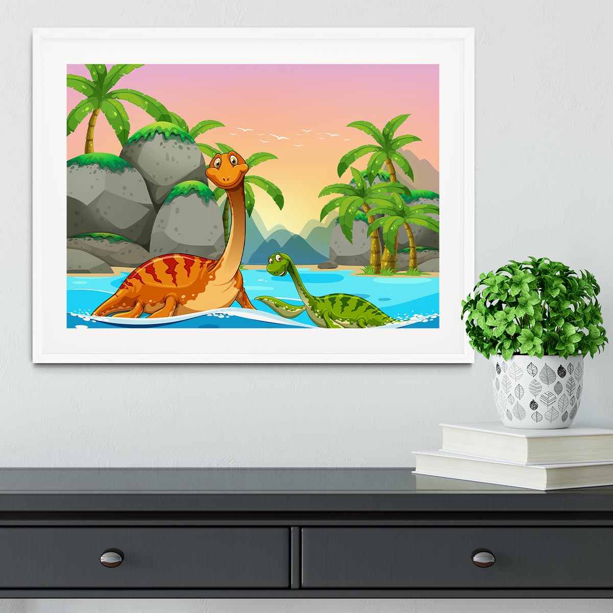 Dinosaurs living in the ocean Framed Print - Canvas Art Rocks - 5