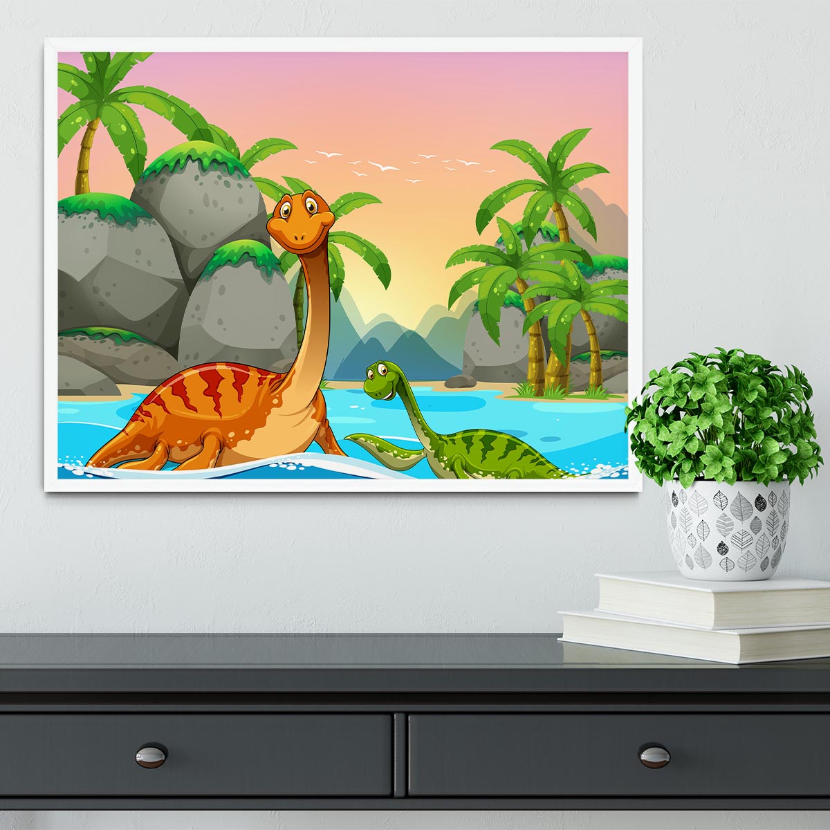 Dinosaurs living in the ocean Framed Print - Canvas Art Rocks -6