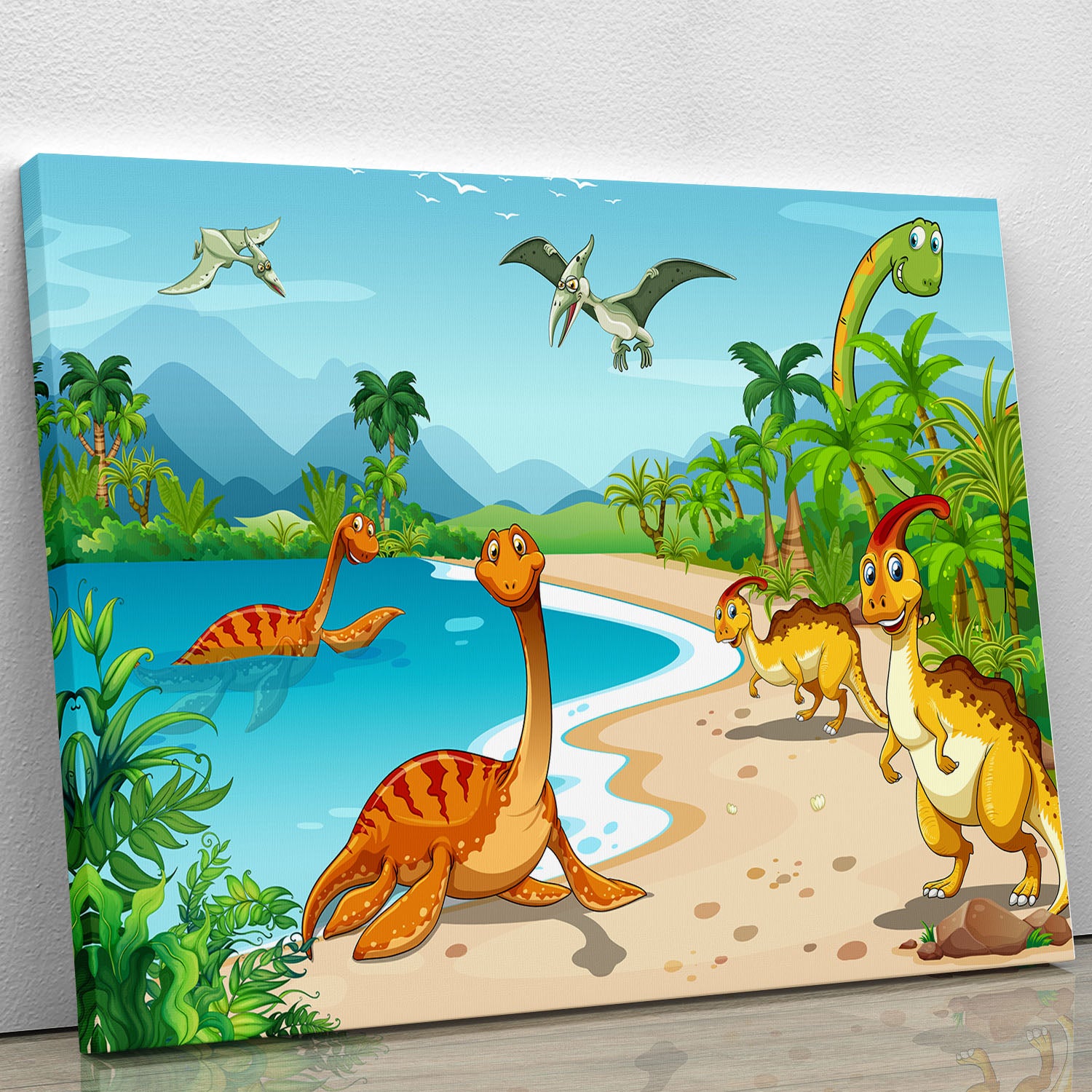 Dinosaurs living on the beach Canvas Print or Poster - Canvas Art Rocks - 1