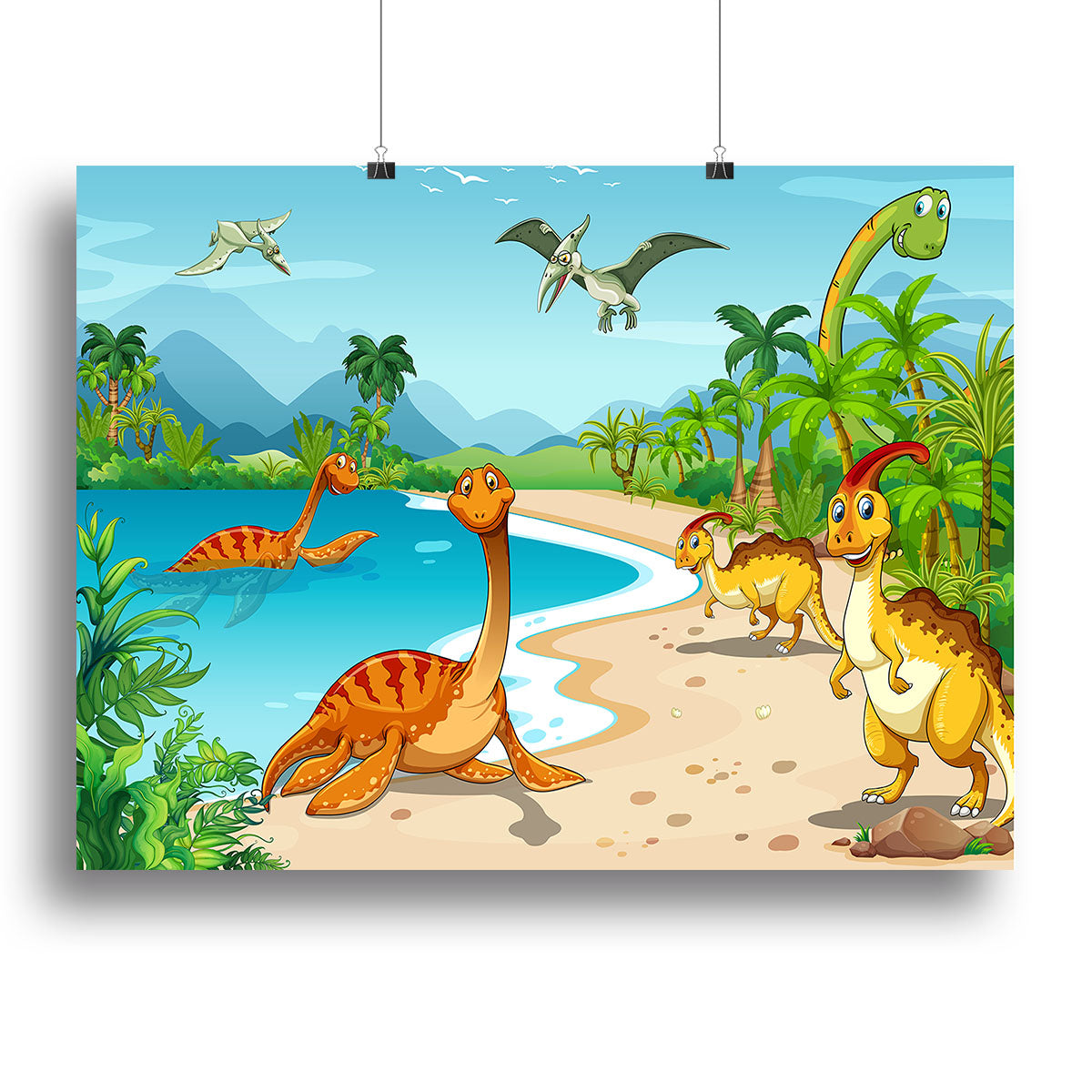 Dinosaurs living on the beach Canvas Print or Poster - Canvas Art Rocks - 2