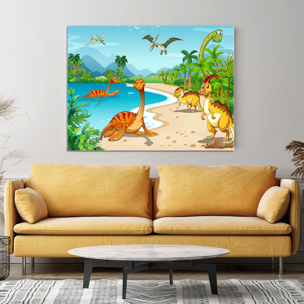 Dinosaurs living on the beach Canvas Print or Poster - Canvas Art Rocks - 4