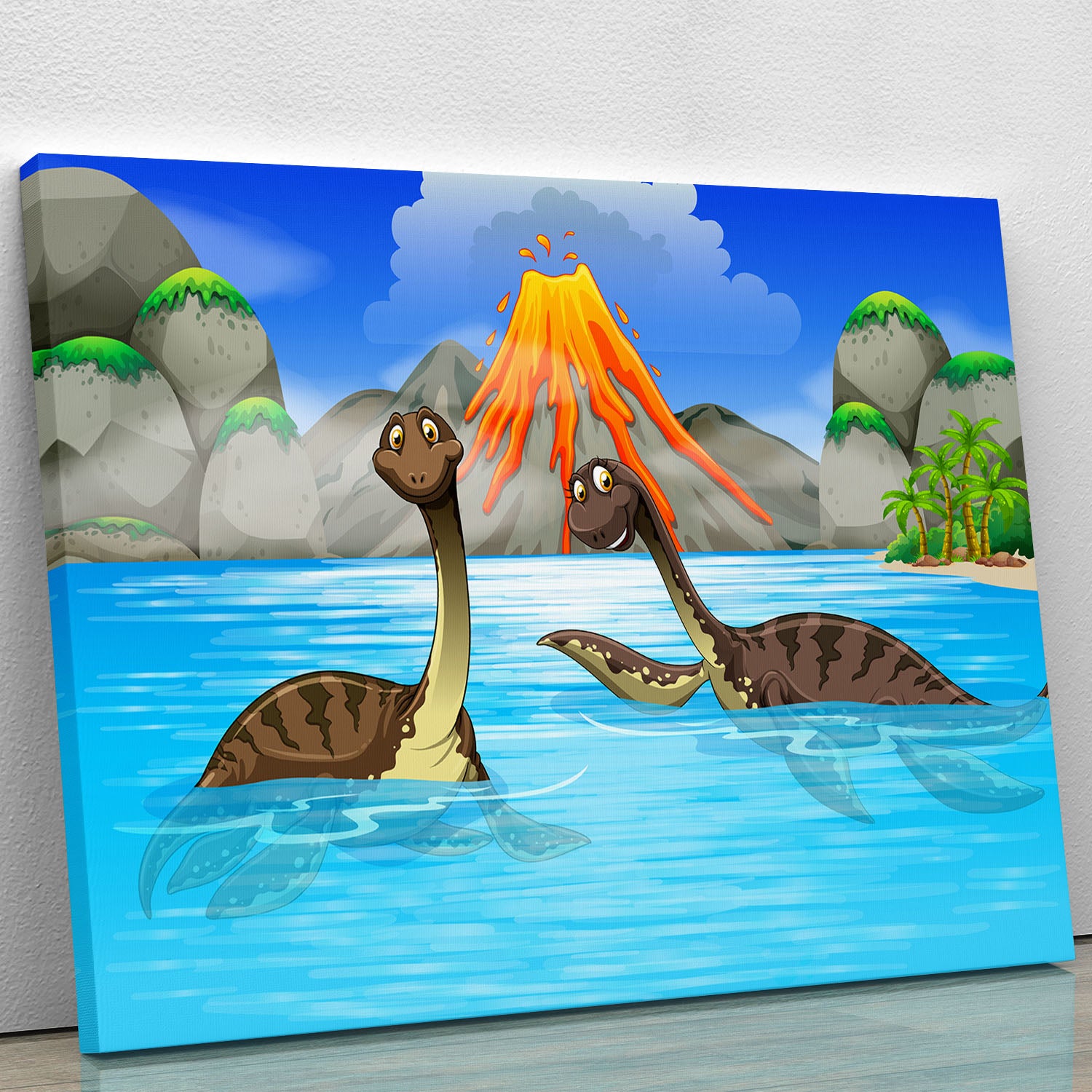 Dinosaurs swimming in the lake Canvas Print or Poster - Canvas Art Rocks - 1