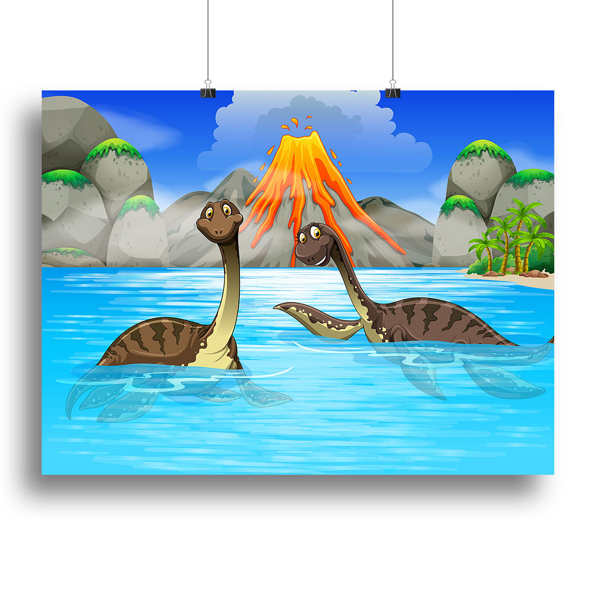 Dinosaurs swimming in the lake Canvas Print or Poster - Canvas Art Rocks - 2