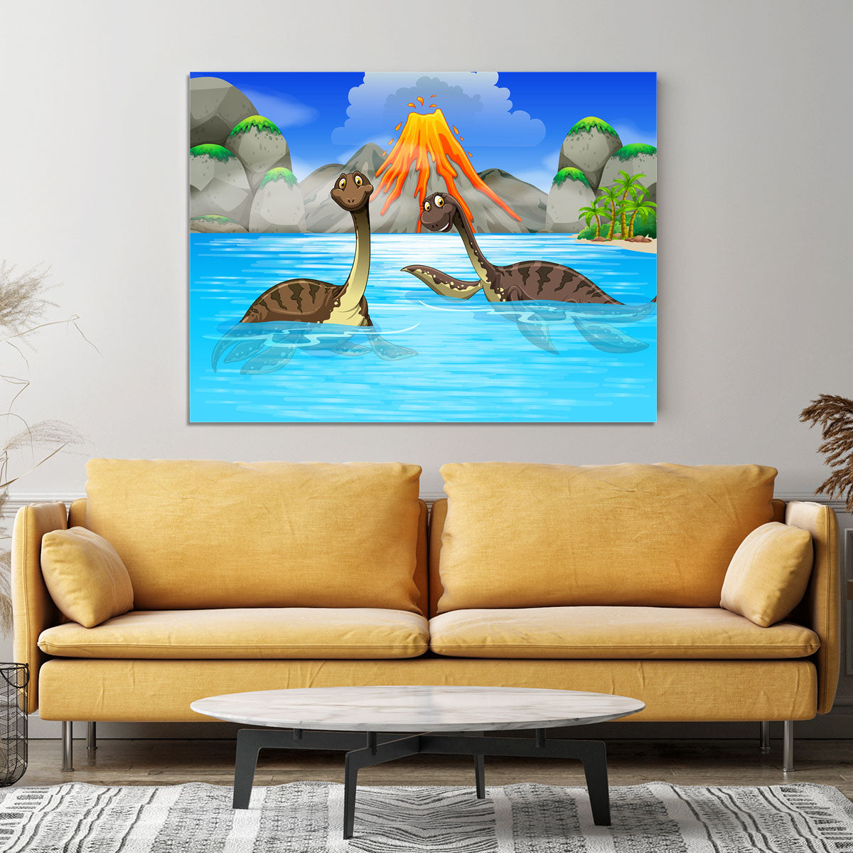 Dinosaurs swimming in the lake Canvas Print or Poster - Canvas Art Rocks - 4