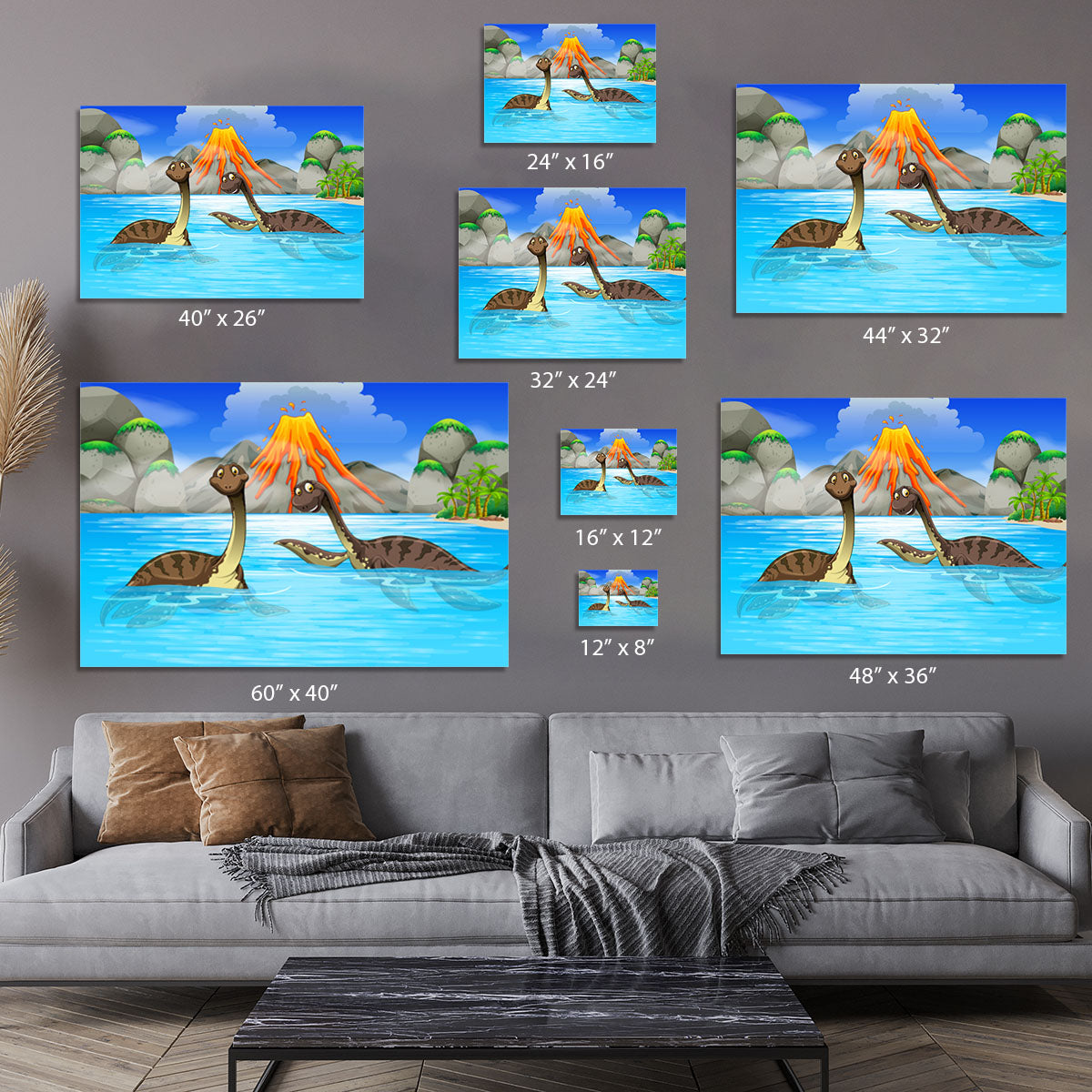 Dinosaurs swimming in the lake Canvas Print or Poster - Canvas Art Rocks - 7