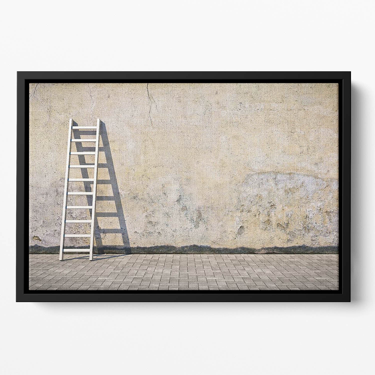 Dirty grunge wall with ladder Floating Framed Canvas