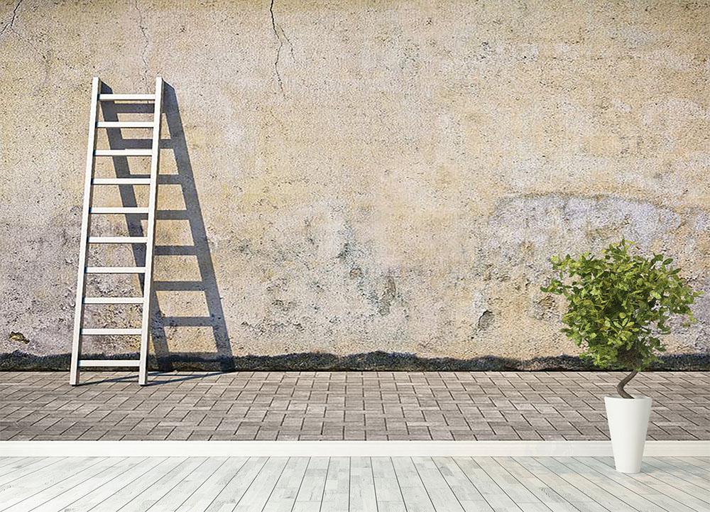 Dirty grunge wall with ladder Wall Mural Wallpaper - Canvas Art Rocks - 4