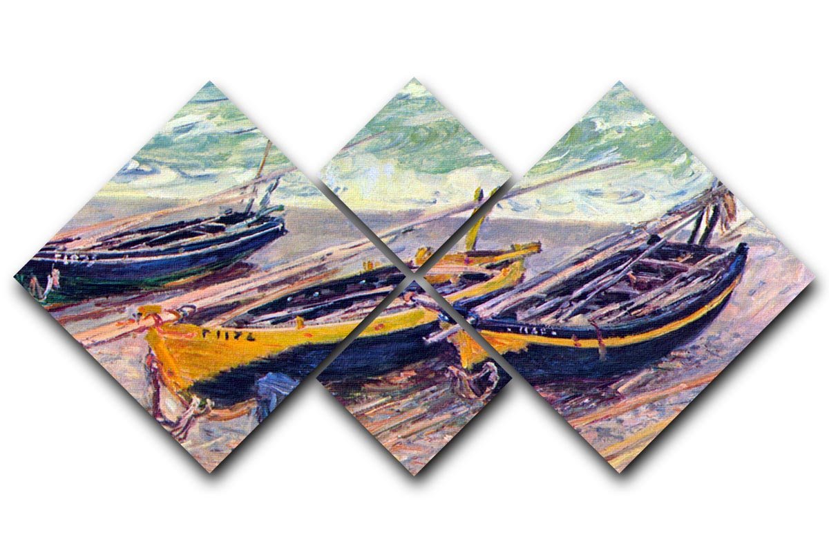 Dock of etretat three fishing boats by Monet 4 Square Multi Panel Canvas  - Canvas Art Rocks - 1