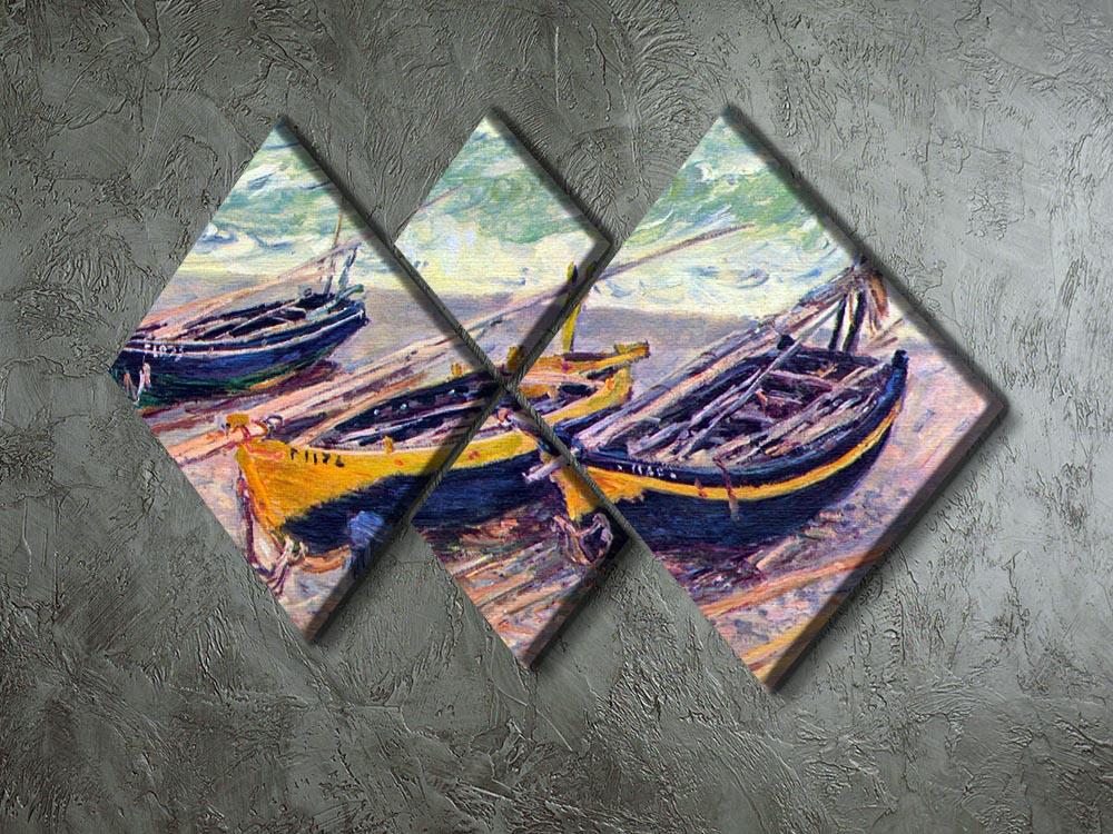Dock of etretat three fishing boats by Monet 4 Square Multi Panel Canvas - Canvas Art Rocks - 2