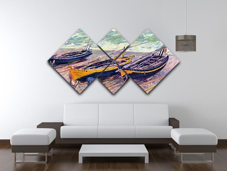 Dock of etretat three fishing boats by Monet 4 Square Multi Panel Canvas - Canvas Art Rocks - 3