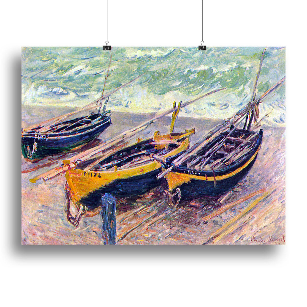 Dock of etretat three fishing boats by Monet Canvas Print or Poster - Canvas Art Rocks - 2