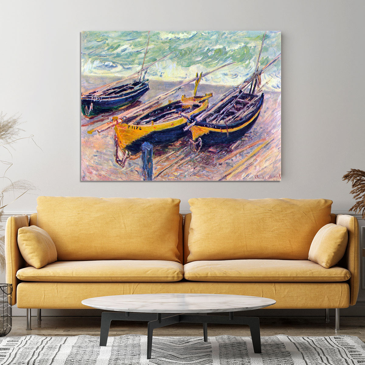 Dock of etretat three fishing boats by Monet Canvas Print or Poster - Canvas Art Rocks - 4