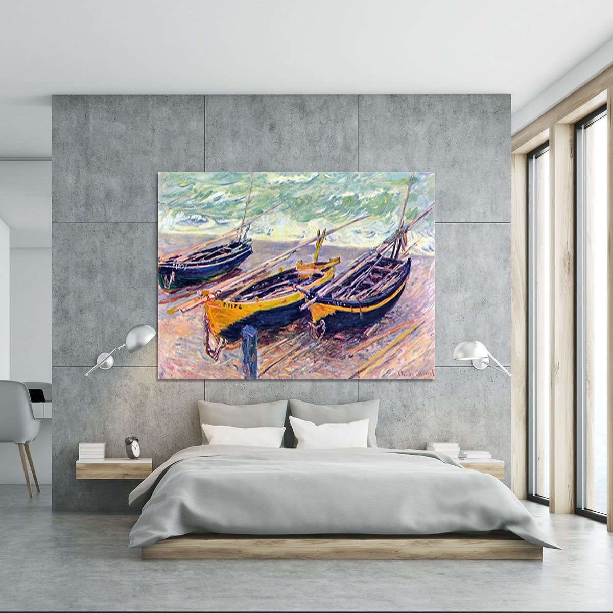 Dock of etretat three fishing boats by Monet Canvas Print or Poster - Canvas Art Rocks - 5