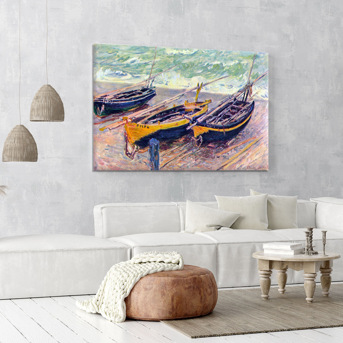 Dock of etretat three fishing boats by Monet Canvas Print or Poster - Canvas Art Rocks - 6