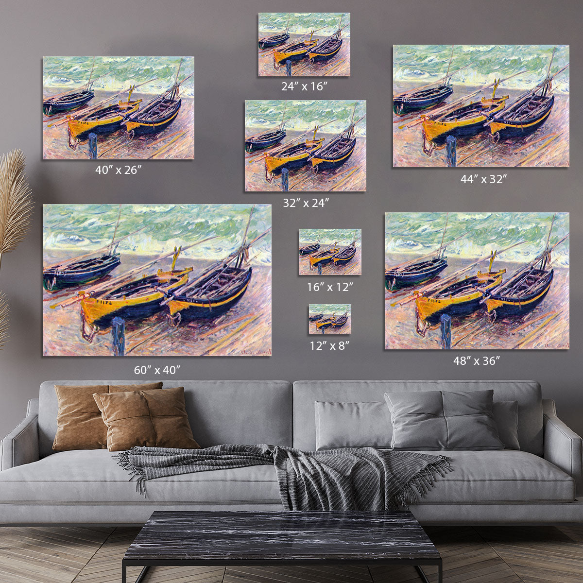 Dock of etretat three fishing boats by Monet Canvas Print or Poster - Canvas Art Rocks - 7