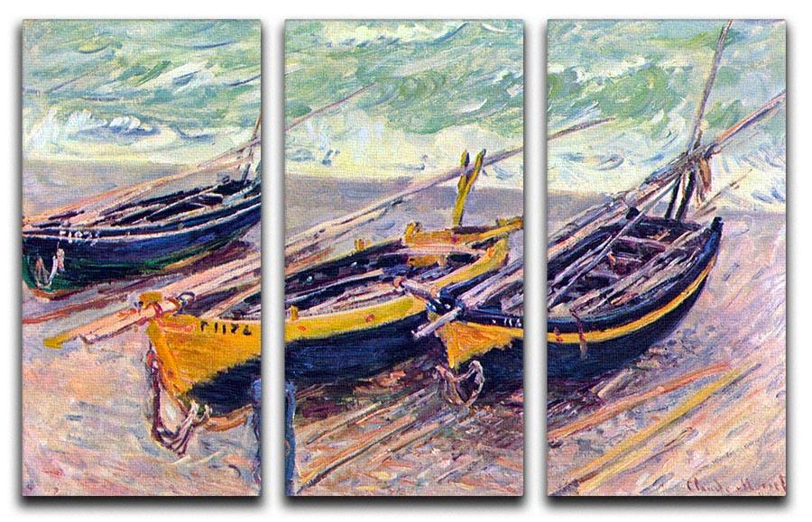 Dock of etretat three fishing boats by Monet Split Panel Canvas Print - Canvas Art Rocks - 4