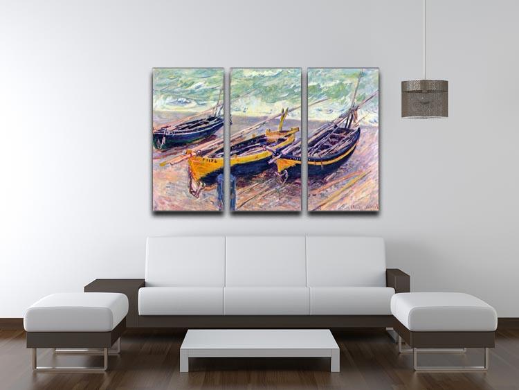 Dock of etretat three fishing boats by Monet Split Panel Canvas Print - Canvas Art Rocks - 4