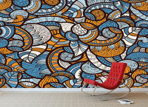 Doodle bright floral pattern Wall Mural Wallpaper - Canvas Art Rocks - 2
