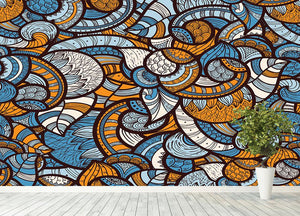 Doodle bright floral pattern Wall Mural Wallpaper - Canvas Art Rocks - 4
