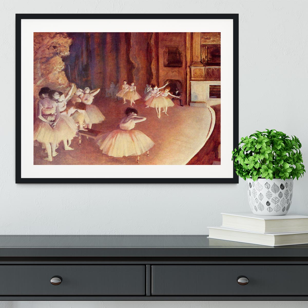 Dress rehearsal of the ballet on the stage by Degas Framed Print - Canvas Art Rocks - 1