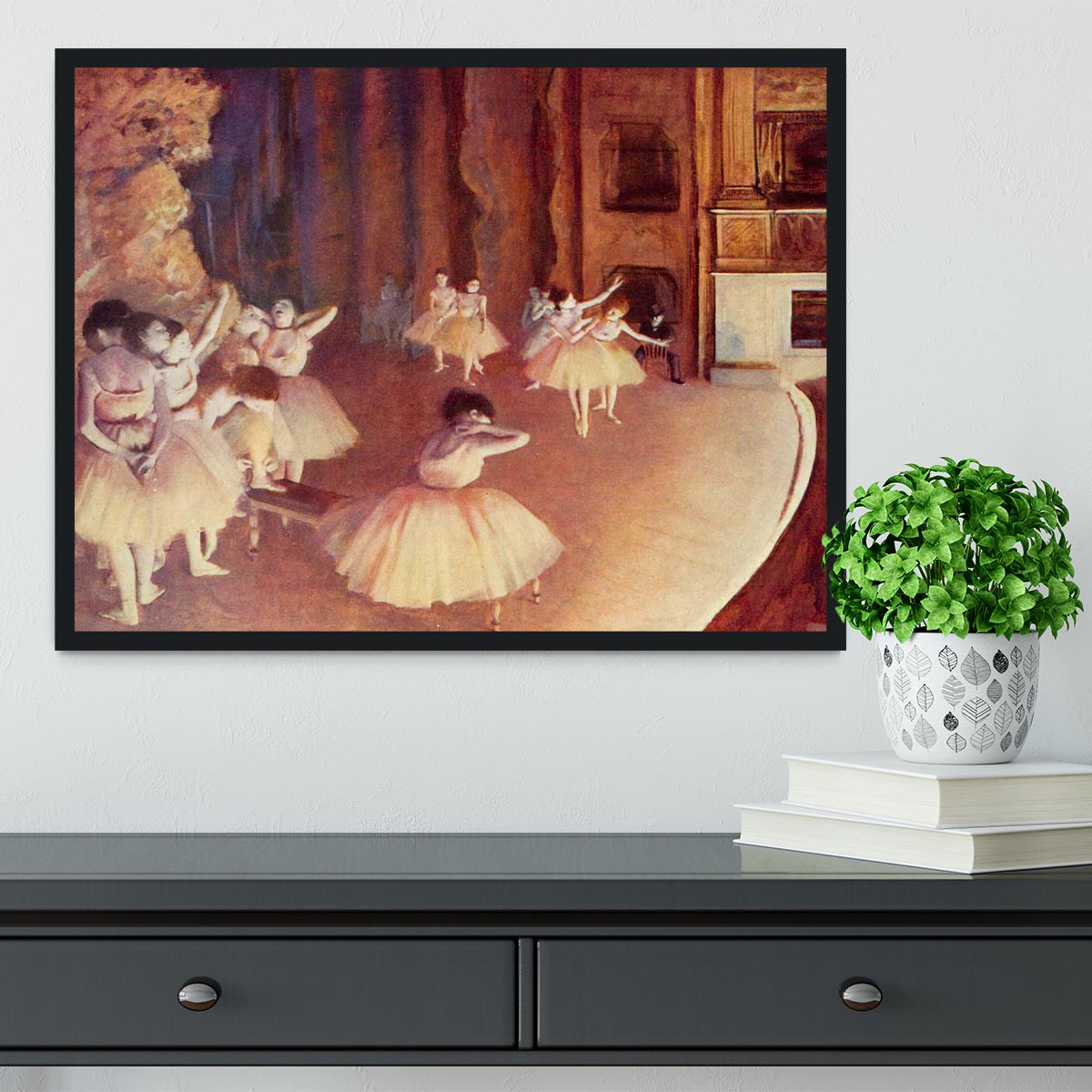 Dress rehearsal of the ballet on the stage by Degas Framed Print - Canvas Art Rocks - 2