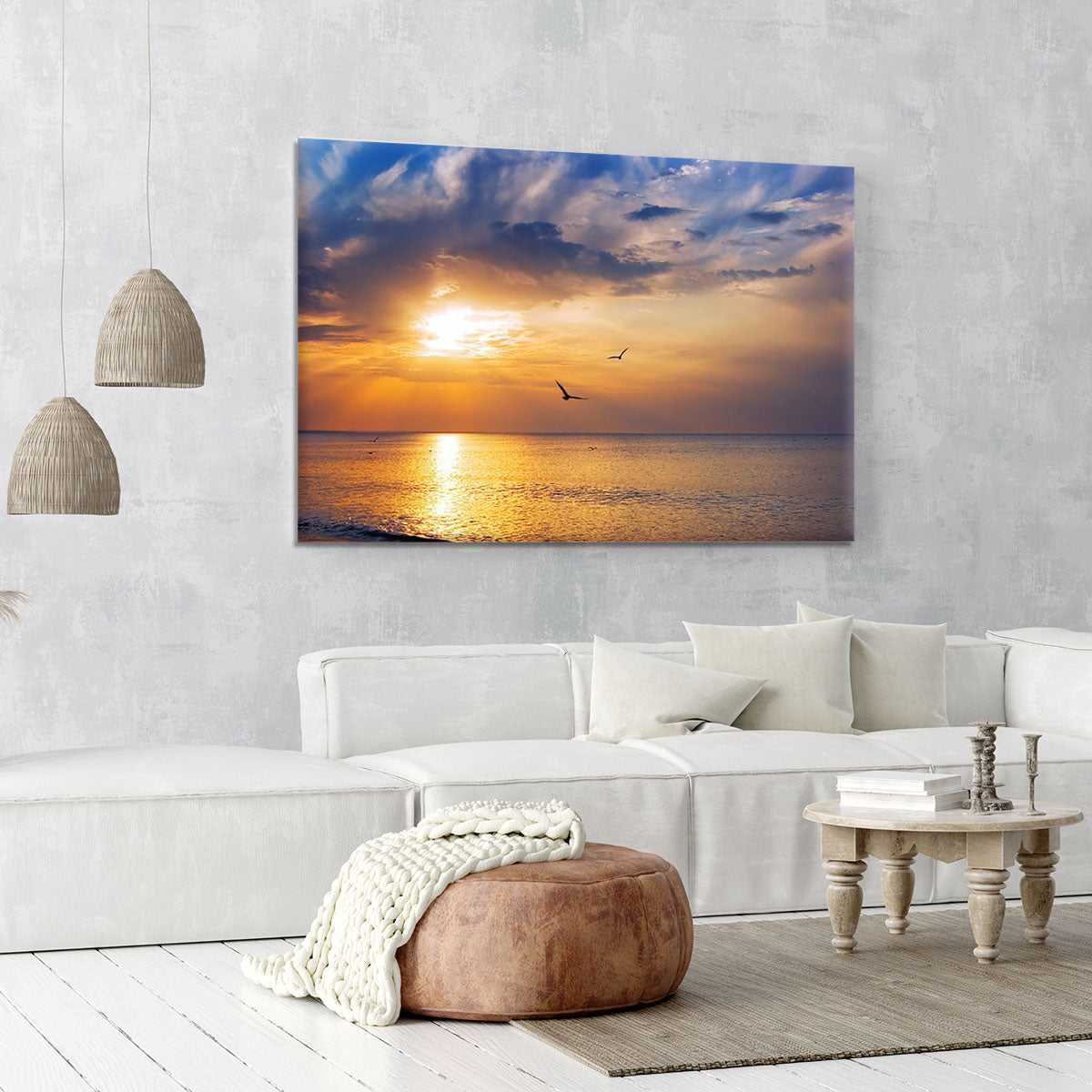 Early morning sunrise over the sea and a birds Canvas Print or Poster - Canvas Art Rocks - 6