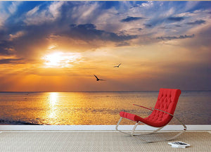 Early morning sunrise over the sea and a birds Wall Mural Wallpaper - Canvas Art Rocks - 2