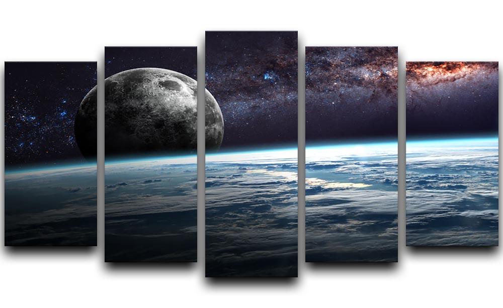 Earth Moon and Stars 5 Split Panel Canvas  - Canvas Art Rocks - 1