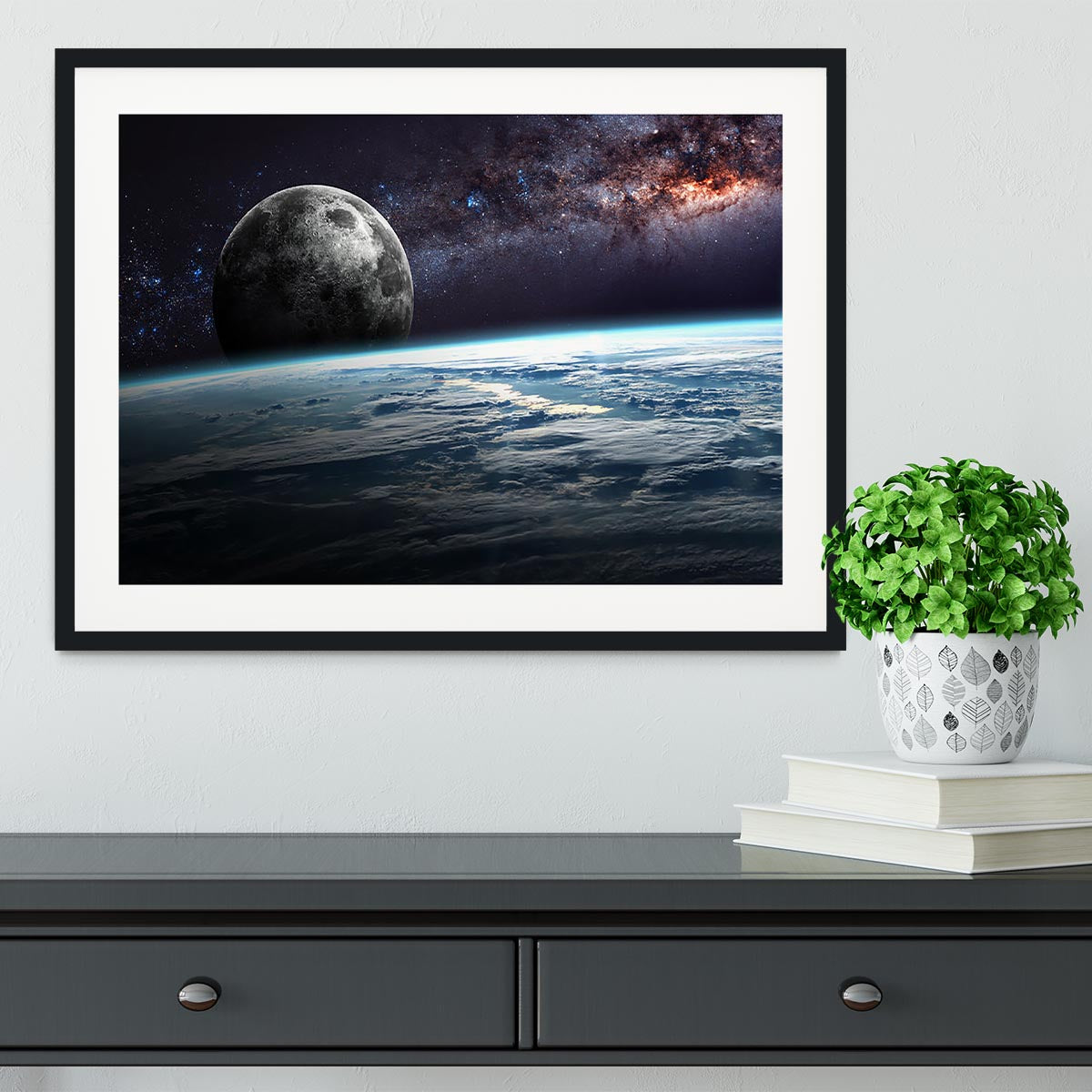 Earth Moon and Stars Framed Print - Canvas Art Rocks - 1
