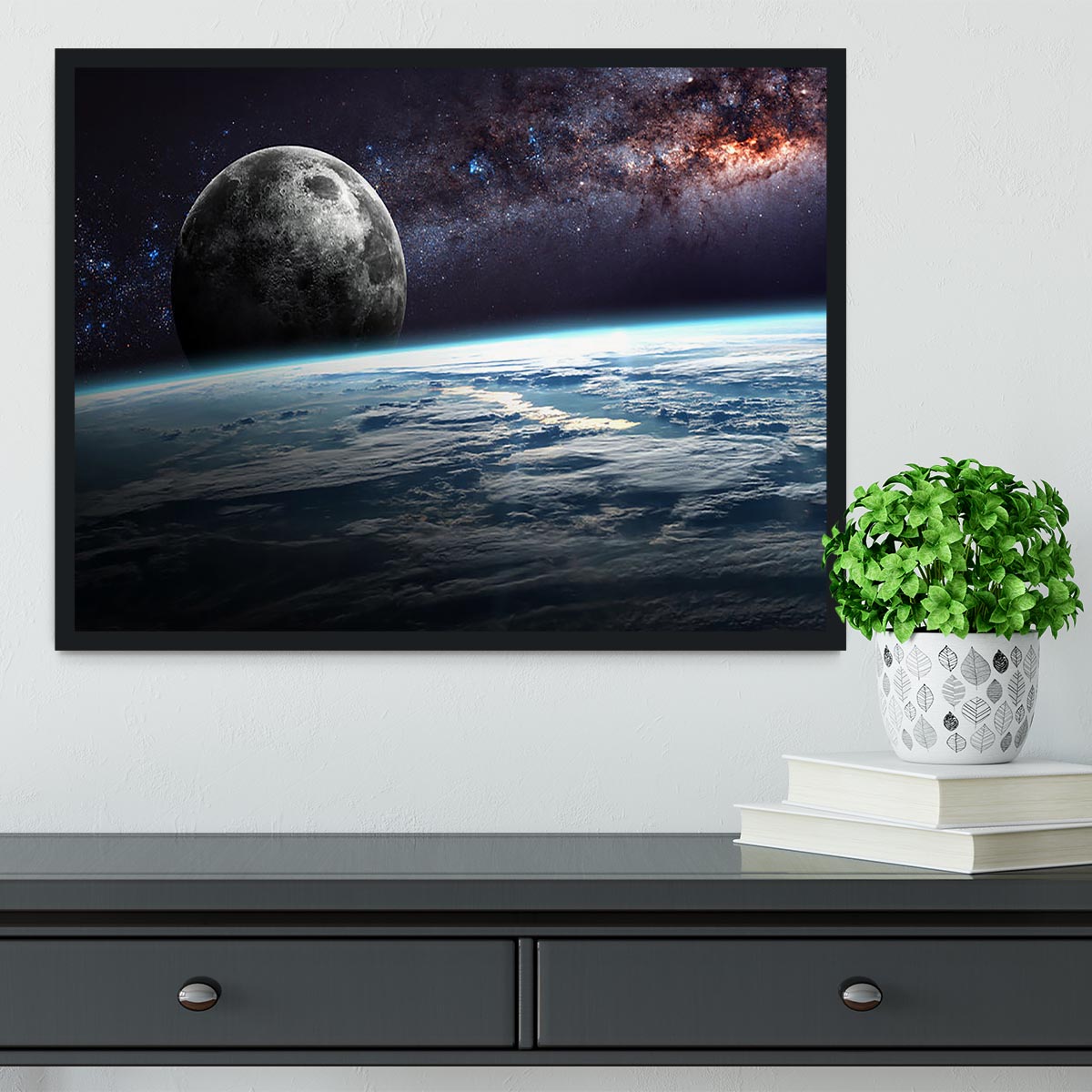Earth Moon and Stars Framed Print - Canvas Art Rocks - 2