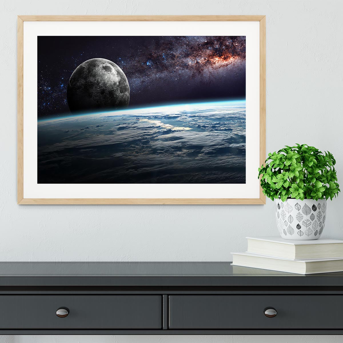 Earth Moon and Stars Framed Print - Canvas Art Rocks - 3