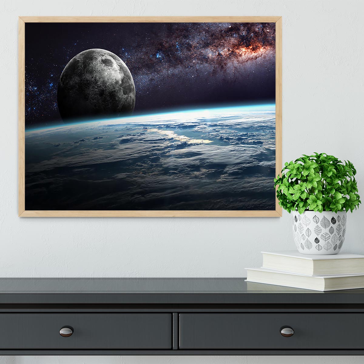 Earth Moon and Stars Framed Print - Canvas Art Rocks - 4