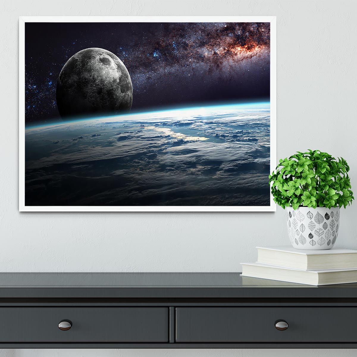 Earth Moon and Stars Framed Print - Canvas Art Rocks -6