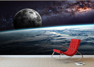 Earth Moon and Stars Wall Mural Wallpaper - Canvas Art Rocks - 2