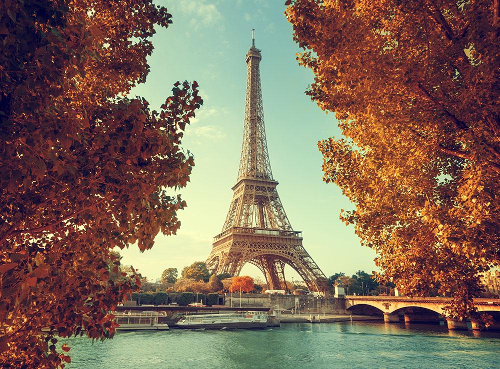 Eiffel tower in autumn time Wall Mural Wallpaper - Canvas Art Rocks - 1