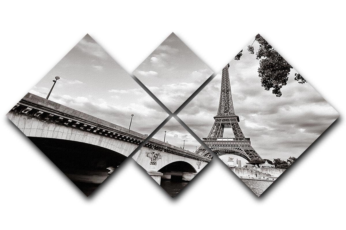 Eiffel tower view from Seine river 4 Square Multi Panel Canvas  - Canvas Art Rocks - 1